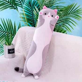 М'яка іграшка-подушка довгий Кіт 70 см / Довга плюшева іграшка обіймашка / Іграшка подушка