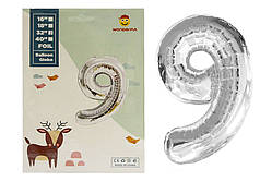 Кулька цифра 75см, в індивідуальній упаковці, срібло, пак. 20*14см