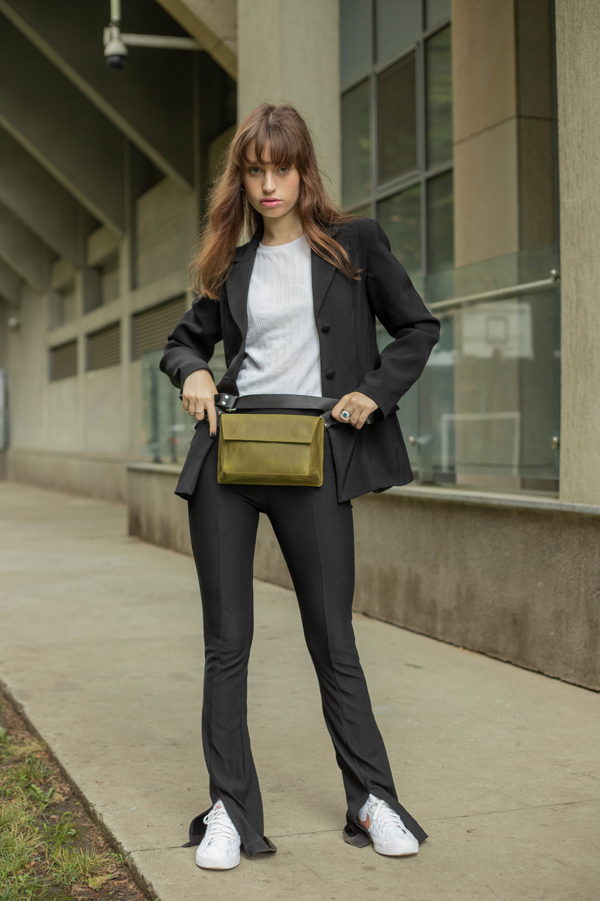 Жіноча сумка "Пазл №1" з натуральної шкіри колір Оливковий