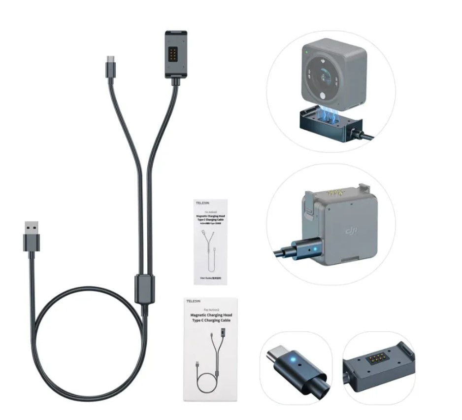 Зарядний кабель Telesin для DJI Action 2 (магнітний), OA-TYPC-001 (25,6")