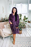 Махровий короткий жіночий халат з капюшоном в р. 44,46,48,50