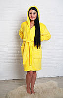 Махровий жіночий халат із капюшоном у р.44,46,48,50 середньої довжини