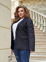 Женская демисезонная куртка пиджак из плащевки в больших размерах с капюшоном и карманами 58-60, Черный