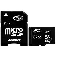 Карта памяти MicroSDHC 32GB UHS-I Class 10 Team Black + SD-adapter (TUSDH32GCL10U03)