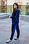 Велюровий жіночий спортивний костюм двоколірний демісезонний батального розміру, колір сірий, синій, моко, фото 4