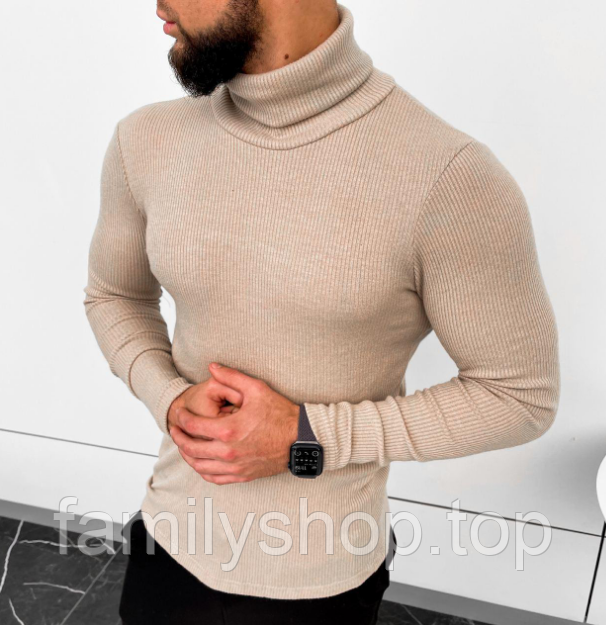 Чоловічий класичний гольф-водолазка Asos у рубчик, розміри S, M, L, XL, колір бежевий, білий, чорний, сірий