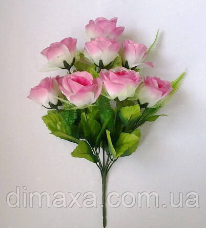 Букет штучних квітів Троянда з вуаллю й папоротіком, 42 см