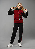 Спортивный теплый костюм детский осенний для девочки подростка флис Марта Бордовый Турция на весну осень зиму 140, Бордовый