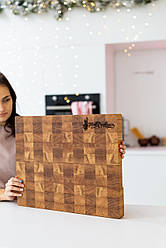 Торцева обробна дубова дошка 40х50 см для нарізки та сервірування, міцна кухонна дошка