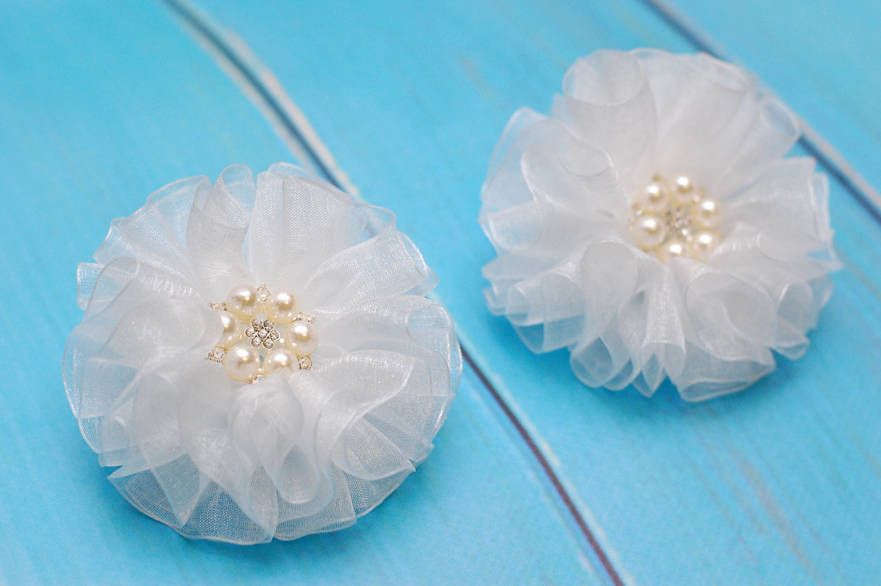 Бантики для волосся на резинці білі пишні з органзи для першокласниці до школи набір 2 шт 456, фото 1