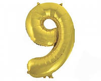 Фольгированный шар Цифра "9" под гелий, 70см , цвет - золото