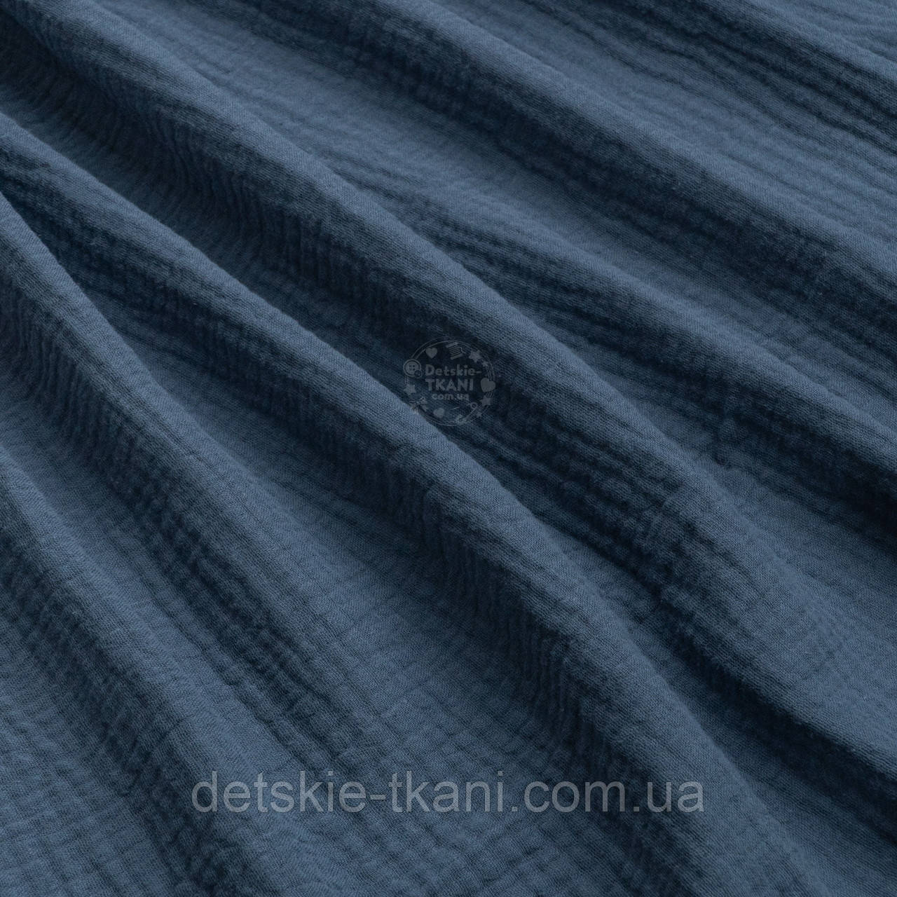 Муслін однотонний двошаровий жатий, колір сутінково-синій, ширина 135 см, фото 1