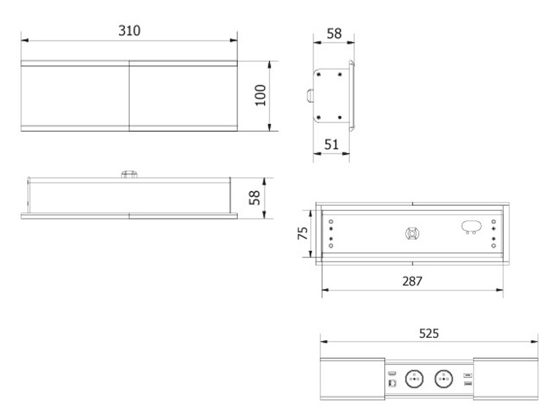 Розеточный блок врезной GTV PRESTINO 2 розетки Schuko USB А+С RJ45 HDMI кабель 1.5 м Черный - фото 7 - id-p1660794094