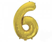 Фольгированный шар Цифра "6" под гелий, 70см , цвет - золото