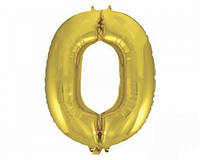 Фольгированный шар Цифра "0" под гелий, 70см , цвет - золото
