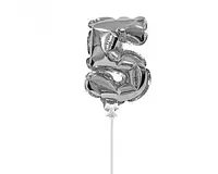 Фольгированный шар Цифра "5" на палочке, 15см , цвет - серебро