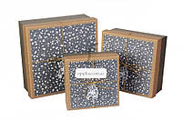 Подарочная коробка темно-серая+крафт в цветочный принт (комплект 3 шт.)
