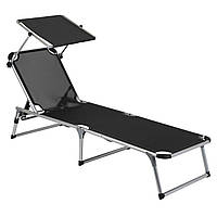 Ліжко розкладне Bo-Camp Sun Lounger With Sunscreen 5 Positions Black (1304460) оригінал алюмінієва розкладачка