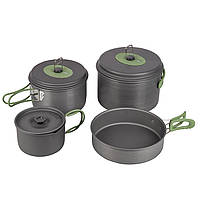 Набір посуду Bo-Camp Explorer 4 Pieces Hard Anodized Grey/Green (2200244) оригінал розрахований на групи до 7 осіб