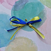 Бант жовто-синій на шпильці атласна стрічка 6мм