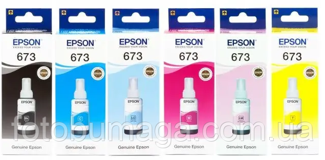 Оригинальные чернила EPSON для L805/ L1800/ L800/ L810/ L850 B/C/M/Y/LC/LM C13T673 6*70мл BOX - фото 1 - id-p1665913713