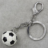 Брелок металевого сріблястого кольору футбольний м'яч покритий чорною білою емаллю з карабіном розмір 10 см