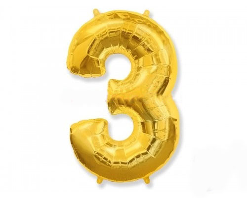 Фольгована куля Цифра "3" 1м, Flexmetal, колір - золото, фото 1