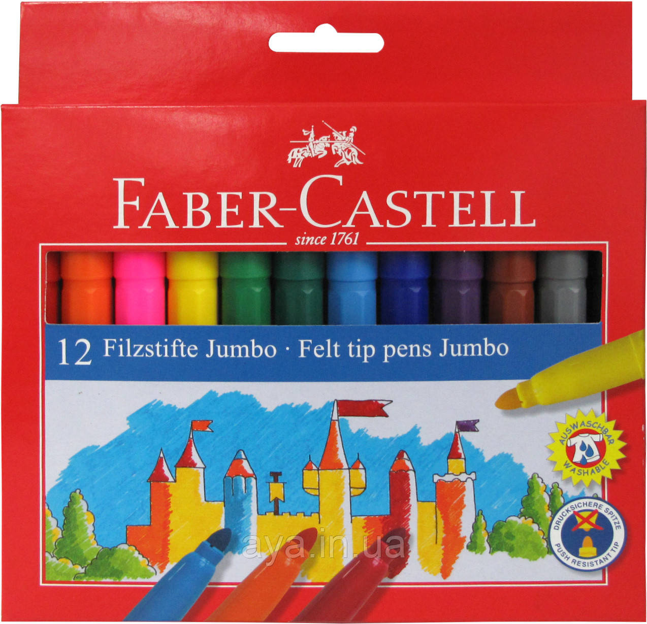 Фломастери потовщені Faber-Castell Felt tip JUMBO 12 кольорів в картонній коробці, 554312, фото 1