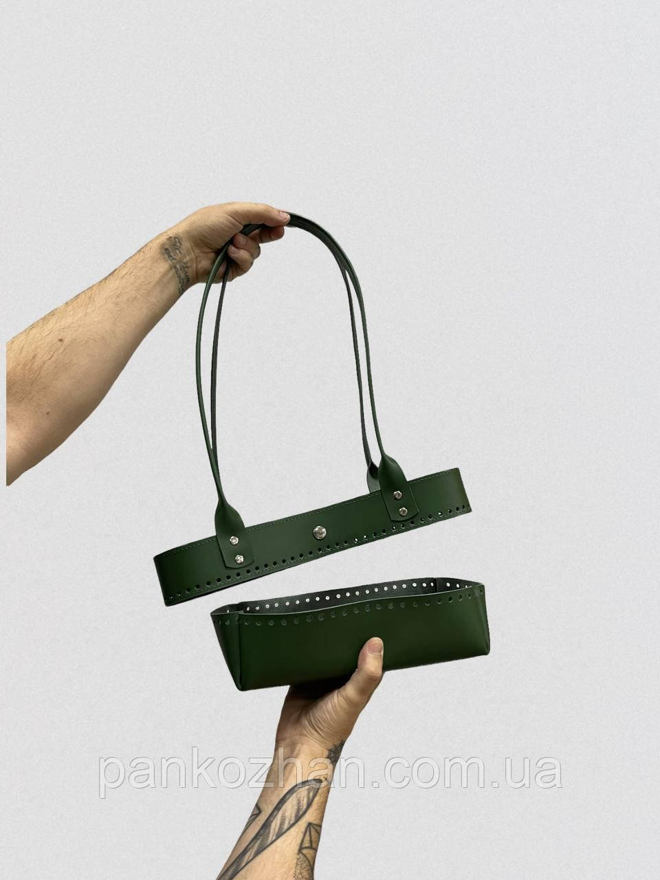 Комплект верхівка з ручками та високе дно, натуральна шкіра, фото 1