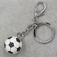 Брелок металлический серебристого цвета футбольный мяч покрыт эмалью со стразами и карабином размер 10 см