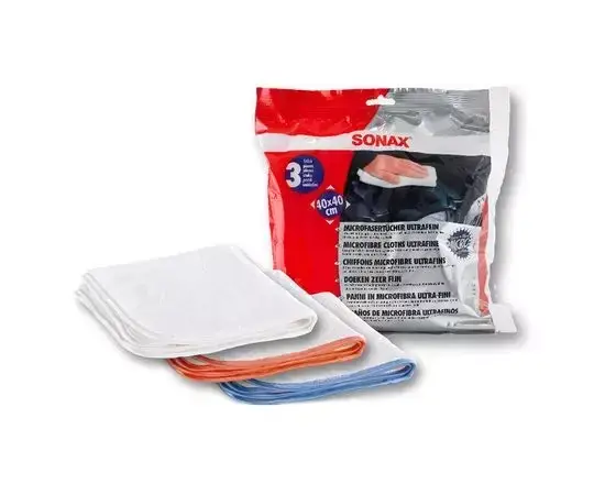 Набір серветок з ультратонкої мікрофібри 3 шт 40х40 см SONAX Microfiber Cloths Ultrafine, фото 1