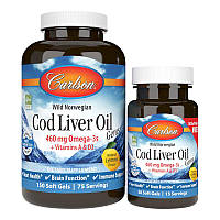 Жирные кислоты Carlson Labs Cod Liver Oil Gems, 150+30 капсул