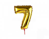 Фольгированный шар Цифра "7" на палочке, 35см , цвет - золото
