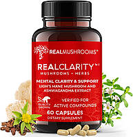 Real Mushrooms RealClarity / Суміш для ясності розуму - Їжовик гребінчастий, Ашваганда, Родіола та Бакопа 60 капс