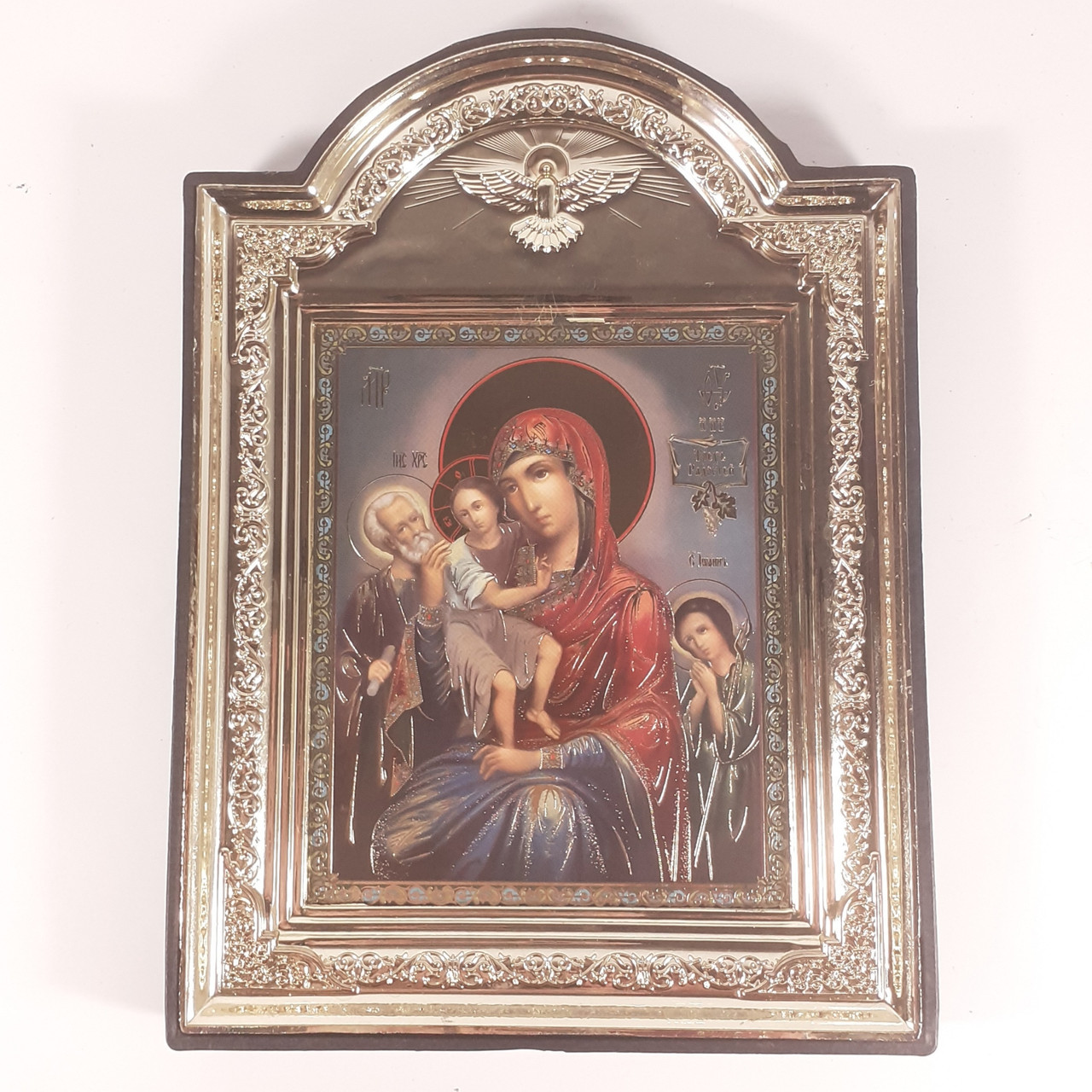 Ікона Трьох Радостей Пресвята Богородиця, лик 10х12 см, у пластиковій чорній рамці, фото 1