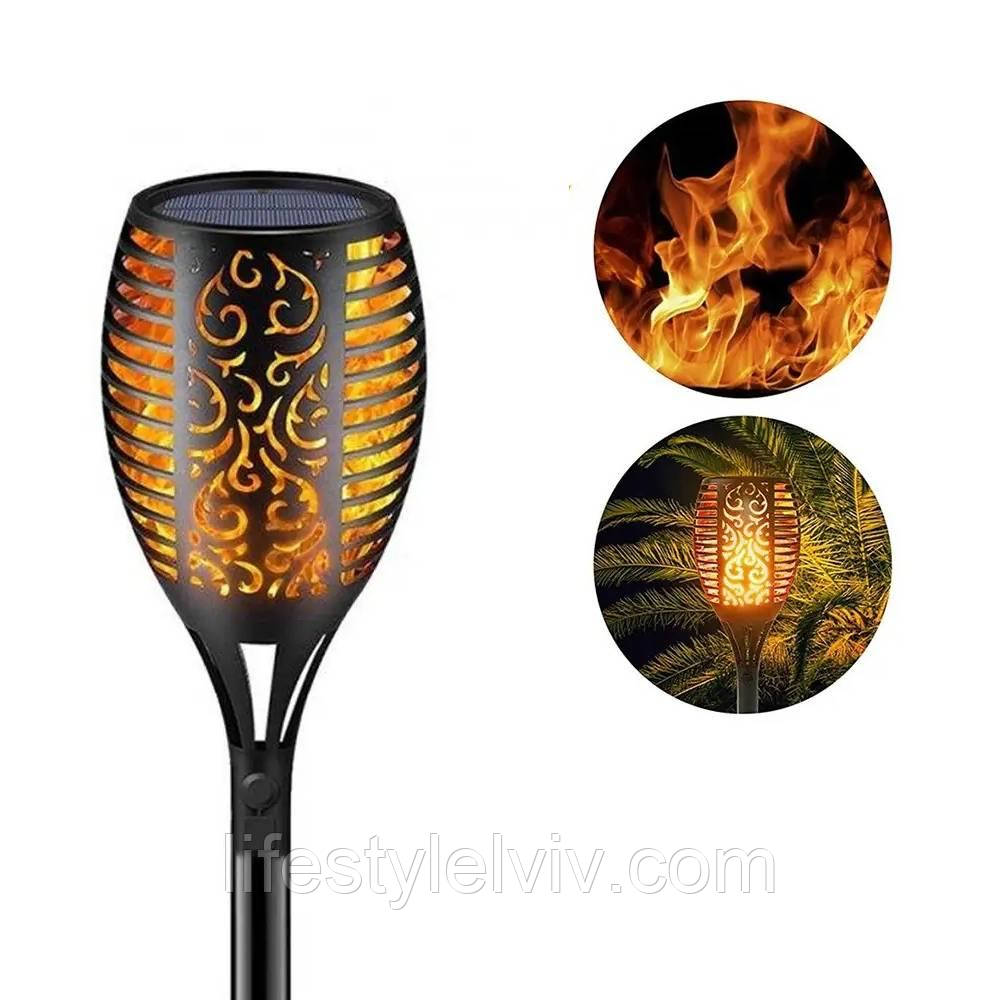 Садовий ліхтар 77см з ефектом полум'я Solar flame led light sensor activated / Садовий світильник, фото 1