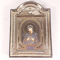 Икона Семистрельная Пресвятая Богородица, лик 10х12 см, в пластиковой черной рамке