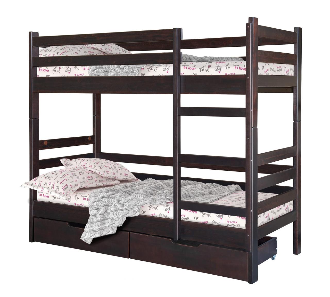 Двоярусне дитяче ліжко Меблі-Сервіс Тона 80х190 см дерев'яние з бука темний-горіх
