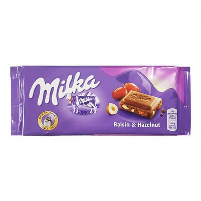 Шоколад молочних з родзинками та лісовими горіхами Milka Raisin & Haselnut, 100 г, Швейцарія