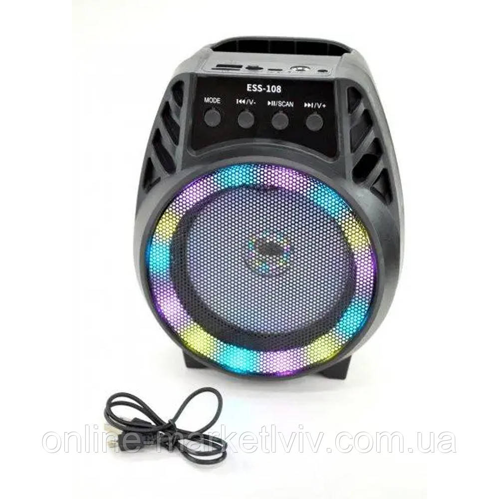 Колонка зі світломузикою та USB, SD, FM, AUX ESS-108 / Портативна Bluetooth колонка / Колонка портативна