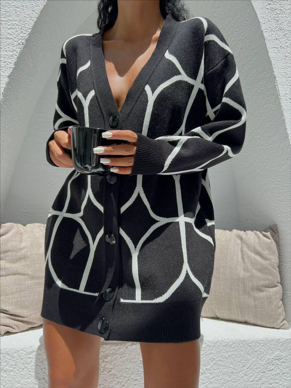 Жіночий в'язаний кардиган на гудзиках з принтом (р 42-46) 77KA1004, фото 1