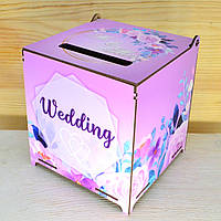 Весільна Коробка для Грошей Кольорова 16см «Violet» Дерев'яний Банк Весільна Казна Скриня Скарбничка На Весілля