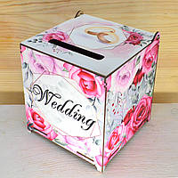 Свадебная Коробка для Денег Цветная 16см «Rose» Деревянный Банк Свадебная Казна Сундук Копилка На Свадьбу