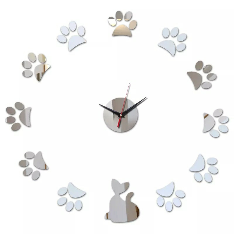 Годинник дзеркальний до 40 см "лапки кота", годинник: коло 10 см