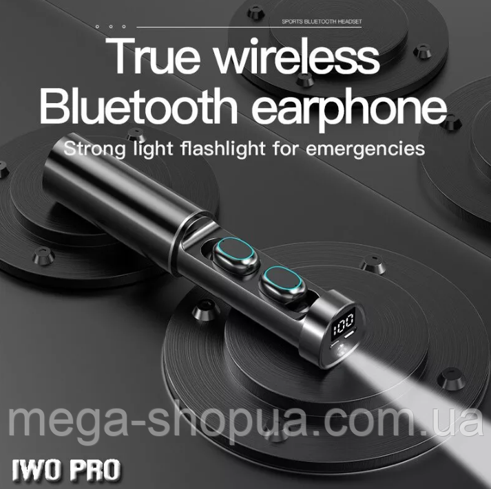 Бездротові вакуумні сенсорні навушники та гарнітура Bluetooth блютуз + Ліхтарик KIY54-D1 для телефону