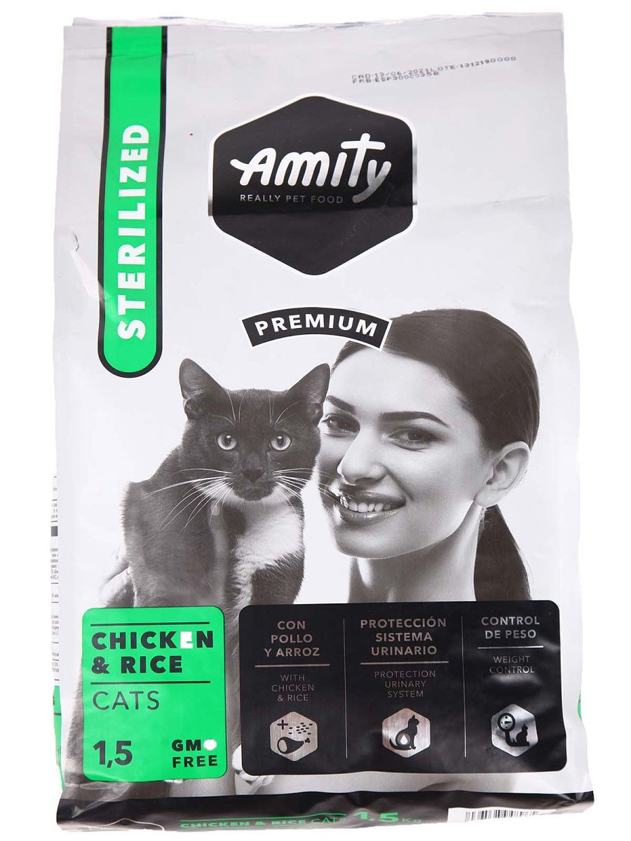 Сухий корм для стерилізованих котів з куркою і рисом Amity Sterilized Chicken&Rice 1,5 кг