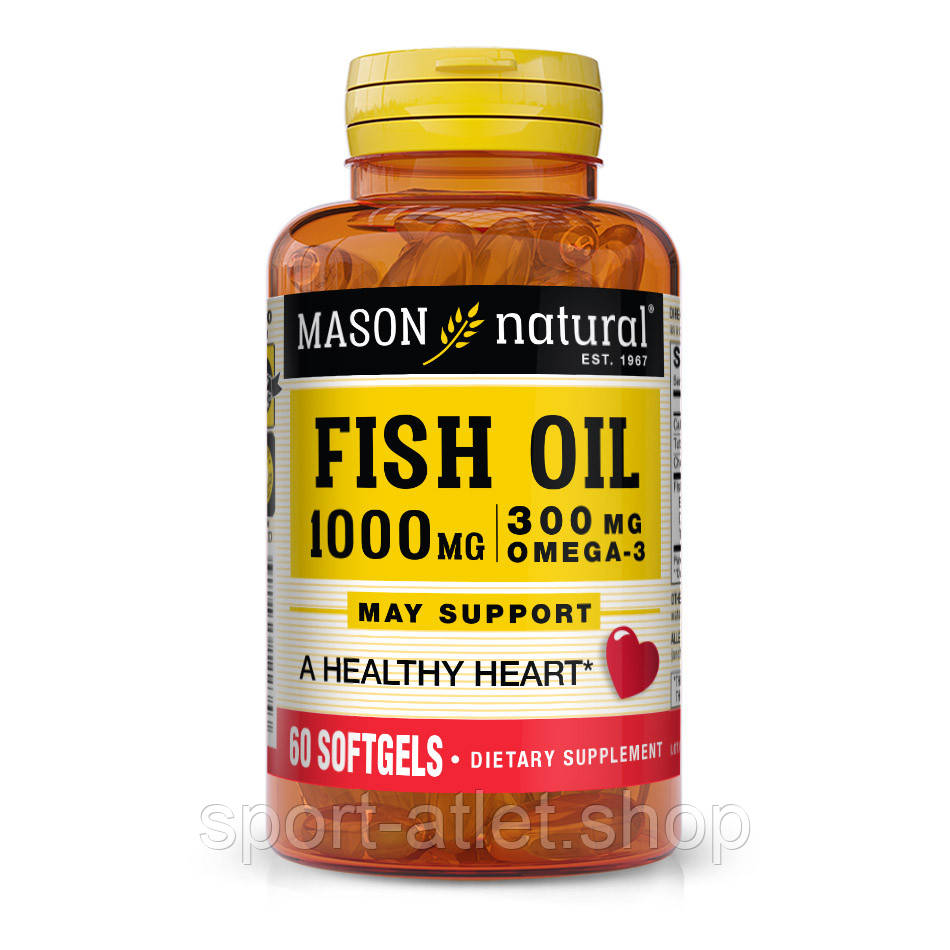 Жирні кислоти Mason Natural Fish Oil 1000 mg Omega-3 300 mg, 60 капсул, фото 1