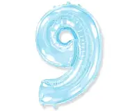 Фольгированный шар Цифра "9" 1м, Flexmetal, цвет - голубой перламутр