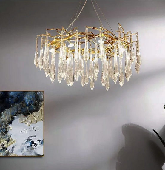 Люстра в золотистому чи сріблястому корпусі з кришталевими підвісами діаметром 60/80см, фото 1