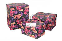 Подарочная коробка фиолетовая в цветочный принт (комплект 3 шт.)